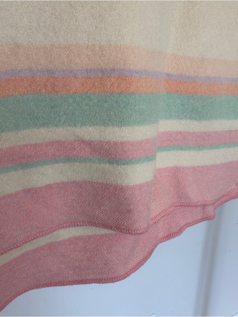 Vintage Wool Blanket Cream Pastel Stripe 64x60 - Picture 5 of 7